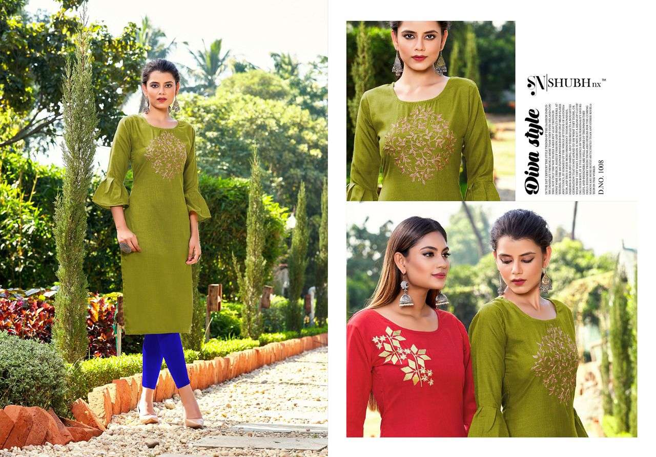 AMUL VOL-5 BY SHUBH NX 1001 TO 1010 SERIES BEAUTIFUL COLORFUL STYLISH FANCY CASUAL WEAR & ETHNIC WEAR & READY TO WEAR MAGIC SLUB WITH EMBROIDERY KURTIS AT WHOLESALE PRICE